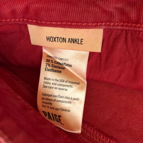 Paige Red Distressed Hoxton Ankle Skinny Jeans Size 30 - Picture 7 of 7